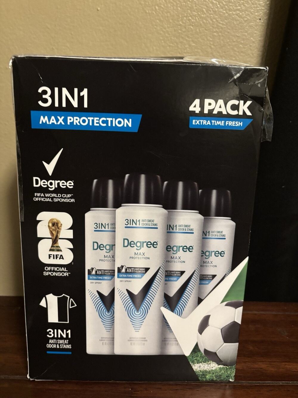 Lot Of 4 Degree Men's Max Protection 3 in 1 Dry Spray, 4.8 Oz Exp 2028 Open Box